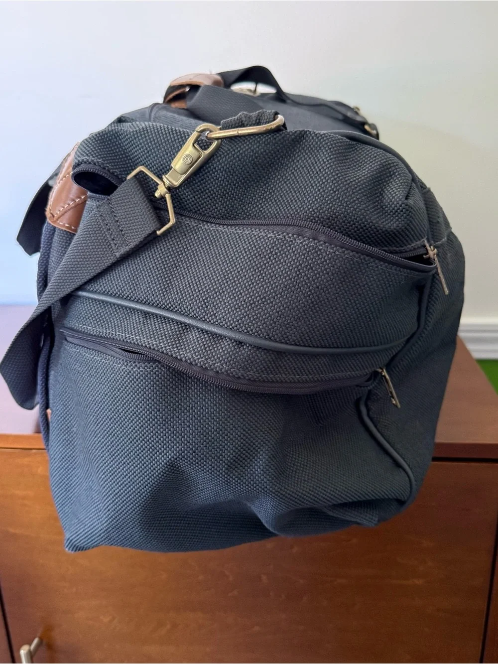 American Tourister Dark Blue Duffel with Brown Trim 1990’s Vintage